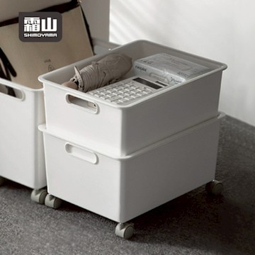 日本霜山 寬款PP置物收納籃(附蓋&滑輪)-15L