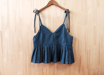 綁帶丹寧壓摺背心