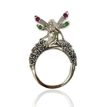 新藝術風格花卉仙女放大鏡吊墜 925 純銀