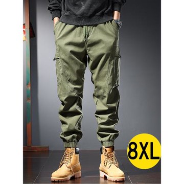 大碼休閑褲男款工裝褲春秋多口袋日系彈力肥佬褲子男加肥寬松高腰