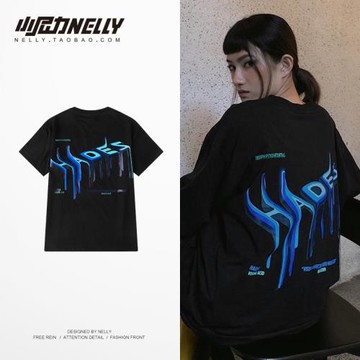 ins短袖男女t恤潮流胖子加肥加大碼個性寬松涂鴉潮牌中五分袖衣服