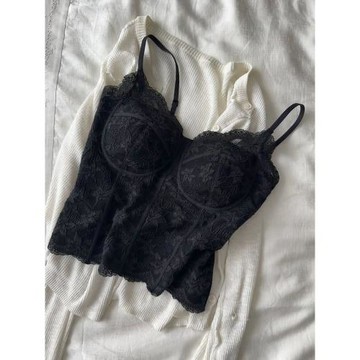 辣妹風網紅性感雷絲美背吊帶一體杯純欲修身百搭磨絨打底背心上衣