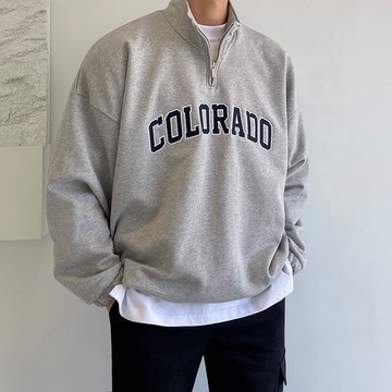 【OPB】韓國 COLORADO 半拉鍊 刺繡親膚 寬鬆 落肩 高領 刷毛保暖 高磅 硬挺 長袖 大學