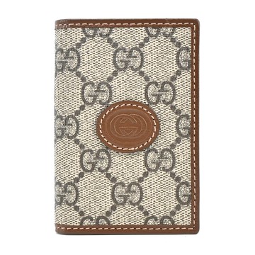 GUCCI 經典GG Supreme印花帆布卡片夾(卡其棕)