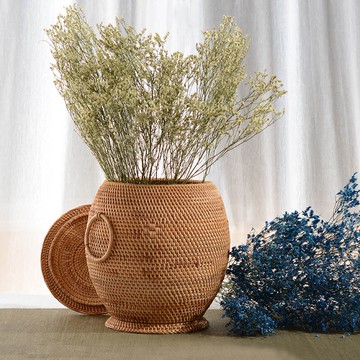 越南藤編茶葉罐七子餅普洱茶餅包裝禮盒茶葉迷你磚茶散茶收納盒1入