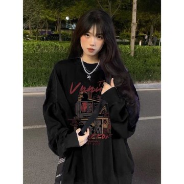 純棉銀狐絨薄款潮牌無帽衛衣女美式高街oversize設計感小眾上衣冬