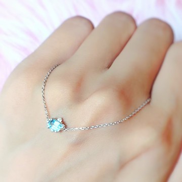 閃爍長六角形瑞士藍托帕石石純銀電鍍18K白金頸鏈