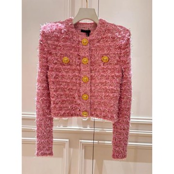 高定輕奢粉色小香風外套女2025春秋名媛氣質高級洋氣修身針織開衫