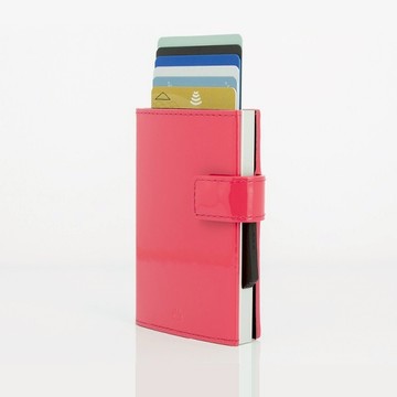 就愛耍可愛【OgonDesigns】Cascade Wallet SNAP RFID 法國安全防盜環扣真皮三摺錢包 - Glossy Raspberry 漆光野苺紅 旅行 出國 出遊 送女友