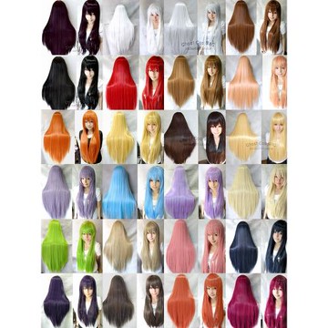 面包家假發80CM萬用cosplay假毛加厚多色cos動漫長發收臉銀白黑金