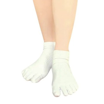 費拉 棉襪 毛巾底 3/4長 五指襪  白色  20~26cm