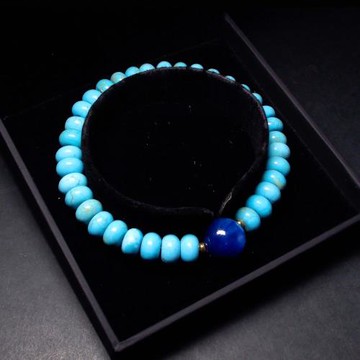 藍針水晶搭配松石 和諧共信 男士手鍊 QBR-00036