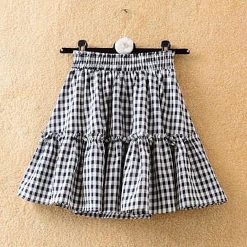 2022夏季新款學院風高腰百褶蛋糕短裙女a字顯瘦小格子蓬蓬半身裙