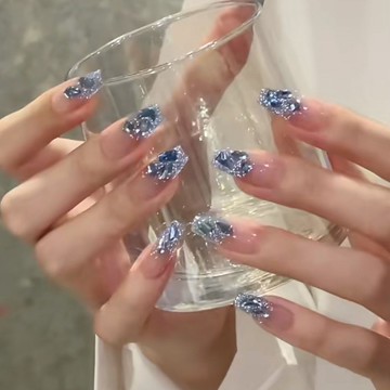 🎀台灣出貨🎀【星空碎鉆】純手工溫精靈氣質碎鉆夏季手工穿戴甲爆閃指甲可拆卸