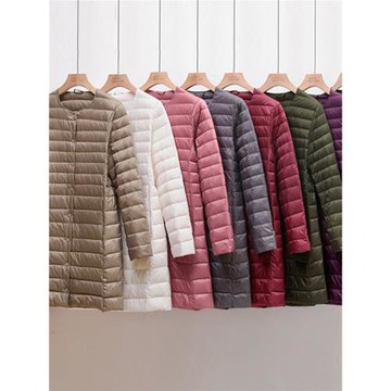 日本優衣秋冬中長款輕薄羽絨內膽長袖女圓領V領白鴨絨內搭羽絨服