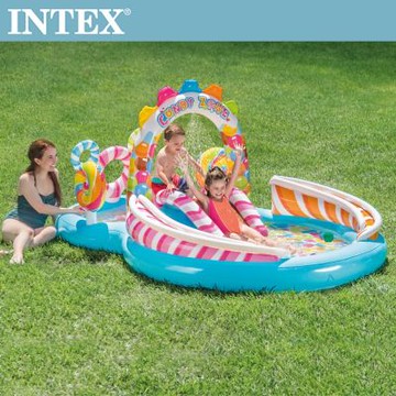 盒損全新福利品出清-INTEX 糖果屋戲水游泳池滑水道295x191x130cm(57149)