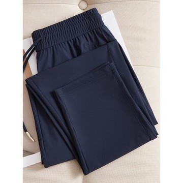 (免運)薄款冰絲褲女夏季九分高腰直筒褲小個子運動褲寬松休閑媽媽褲子