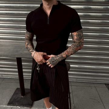 【APPAREL】Clean Fit 半拉鍊羅紋修身短TEE｜高彈力合身短袖｜韓系百搭拉鍊上衣｜男女同款