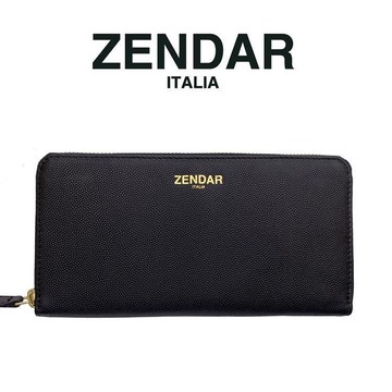【ZENDAR】限量1折 頂級小羊皮魚子醬紋拉鍊長夾 全新專櫃展示品(黑色)