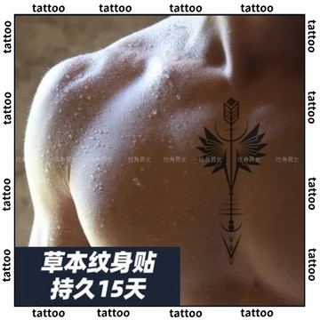 台灣優選💖 草本紋身貼 紋身貼紙 刺青貼紙 男人手臂胸口果汁箭頭翅膀網紅防水圖案持久仿真胸前紋身貼 刺青貼 紋身貼