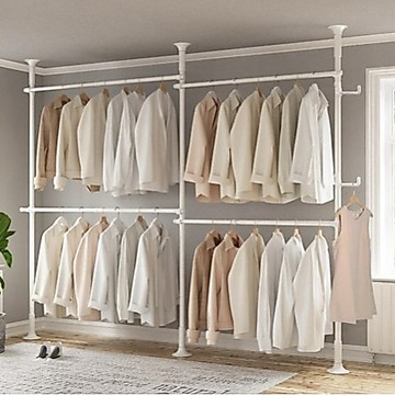 【出清品】49_RiwooLIVING 韓國製 堅固四層伸縮衣架白色, 寬160~280cm x 高218~244cm