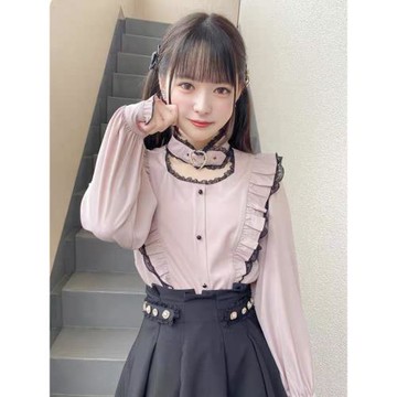 日系明日女友 系列襯衣 心形扣荷葉邊襯衫