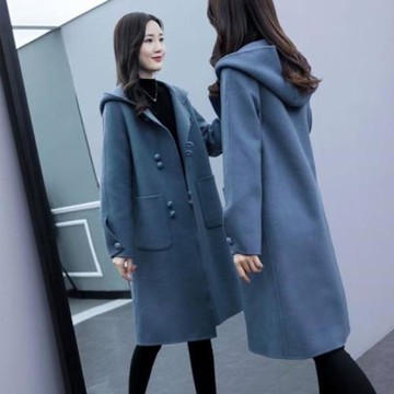 胖mm大碼毛呢外套女2024新款秋冬寬松中長款連帽復古呢子大衣風衣