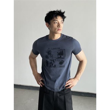 DAY NY美式做舊正肩boxy短袖t恤男女休閑街頭痞帥正肩上衣tee潮牌