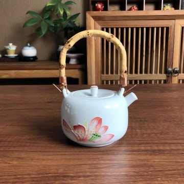 德化陶瓷手繪荷蓮復古風提梁壺瓷內置茶壺茶碗側把杯蓋碗泡茶茶杯
