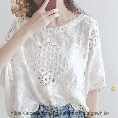 レディースブラウス40代きれいめ上品春夏白シャツレース花刺繍ブラウス五分袖vネックトップスオシャレゆったり大人韓国風 通販 Lineポイント最大get Lineショッピング