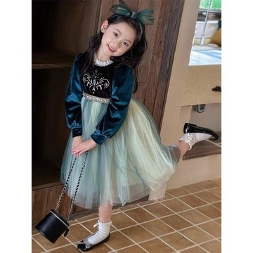 冰雪奇緣安娜公主裙女童連衣裙春秋小女孩生日禮服愛莎絲絨仙女裙