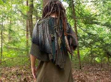 綠色破損風林地披肩，末日風格仿舊披肩