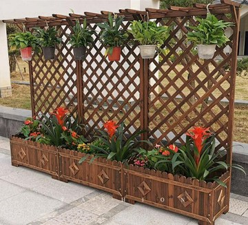 防腐木柵欄花盆花架爬藤架攀爬戶外圍欄室外庭院裝飾花槽隔斷花箱