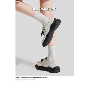 厚底小皮鞋女2024春秋百搭休閑單鞋春秋白色大頭鞋子設計感小眾