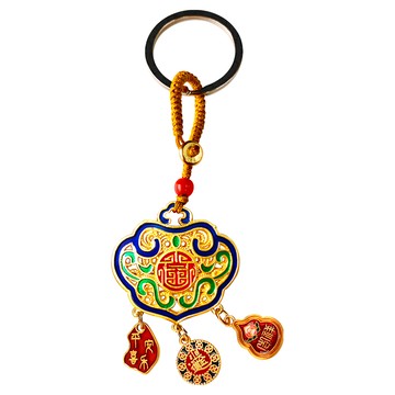 財神小舖 如意吉祥 納財鑰匙圈 景泰藍 銅 電鍍  1個  藍