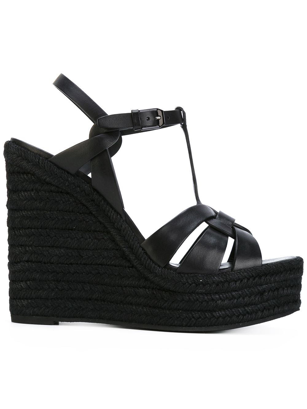 Saint Laurent - Tribute espadrille wedge sandals - women - Raffia/Leather/Rubber - 38.5 - Black