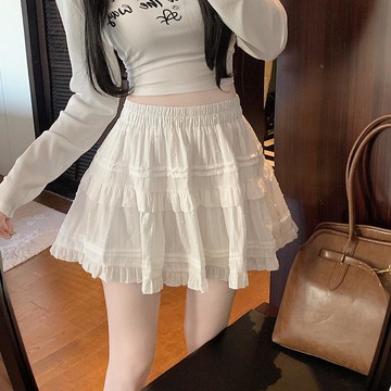 法式荷葉邊蓬蓬半身裙甜美蝴蝶結百褶蛋糕短裙高腰a字裙女