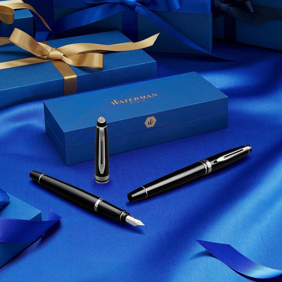 Waterman Expert Rollerball Pen  Blue with Chrome Trim  Fine Point with Black Refill  Gift Box　並行輸入品