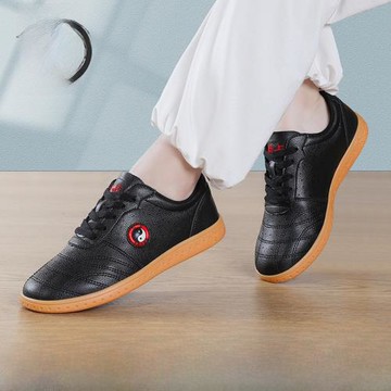 領武太極鞋女春夏男真皮牛筋底武術鞋陳家溝透氣太極拳練功運動鞋