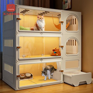 貓別墅 帶廁所抽屜式一體 室內 超大自由空間 一室一廳一衛家用 貓籠[PP0521031]