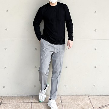 Best Tag 絲光棉圓領長袖T恤/男 黑