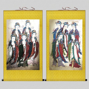 【絹布卷軸】十地菩薩佛像畫 佛像畫 裝飾畫 掛畫 壁畫 唐卡 水陸畫 工筆重彩 寺廟佛堂供奉 家用禪意裝飾