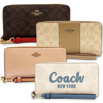 【COACH】經典LOGO手掛式拉鍊零錢袋長夾(多色供選)