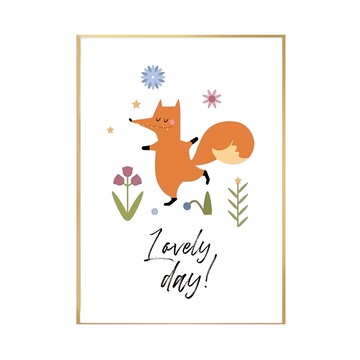 春日的小狐狸 踏青 Lovely Day! 小狐狸裝飾畫  59.4 x 42cm  金色