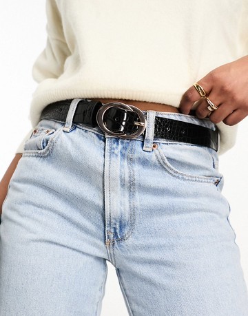 ASOS DESIGN croc double circle waist and hip belt-Black