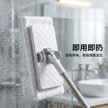 ✨【免手洗自動夾布】索邦省力款拖把｜懶人平板拖｜廚房洗臉巾拖｜自動夾布＋加厚設計｜一拖即淨 不彎腰不髒手