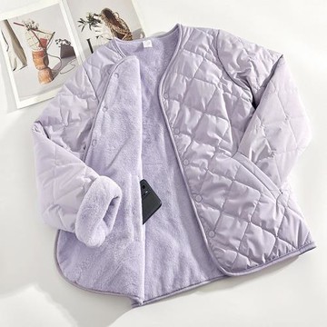 紫色內搭神器冬季加絨加厚棉衣女內膽保暖小棉襖雙面穿棉服外套