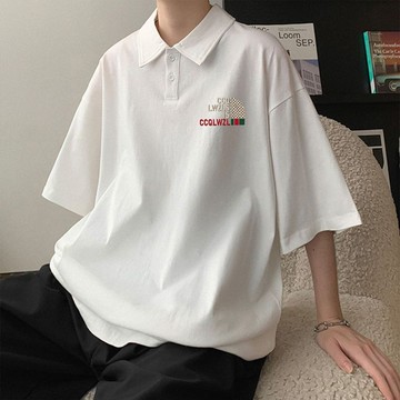 短袖t恤男夏季寬鬆印花POLO衫美式高街休閒半袖上衣ins潮流體恤衫