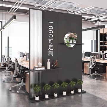 開發票 辦公室隔間屏風 現代簡約長虹玻璃辦公室進門隔斷鐵藝屏風公司前臺玄關背景形象墻S039快速出貨