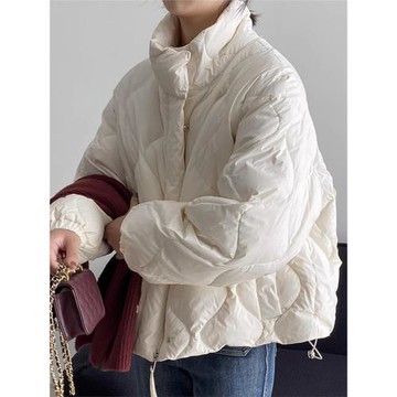 GROVE FOREVER 新款立領羽絨服白鴨絨菱形格面包服寬松加厚外套女